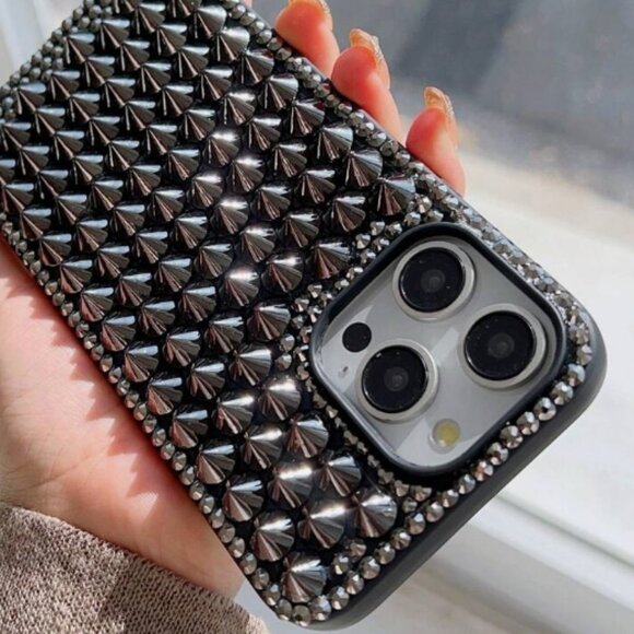 🖤 Edgy Studded iPhone 16 Pro Max Case | Rhinestone Punk Aesthetic 🖤 - Picture 2 of 4